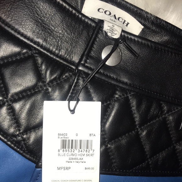 NWT Coach Blue Leather Hem Mini Skirt - Picture 5 of 8